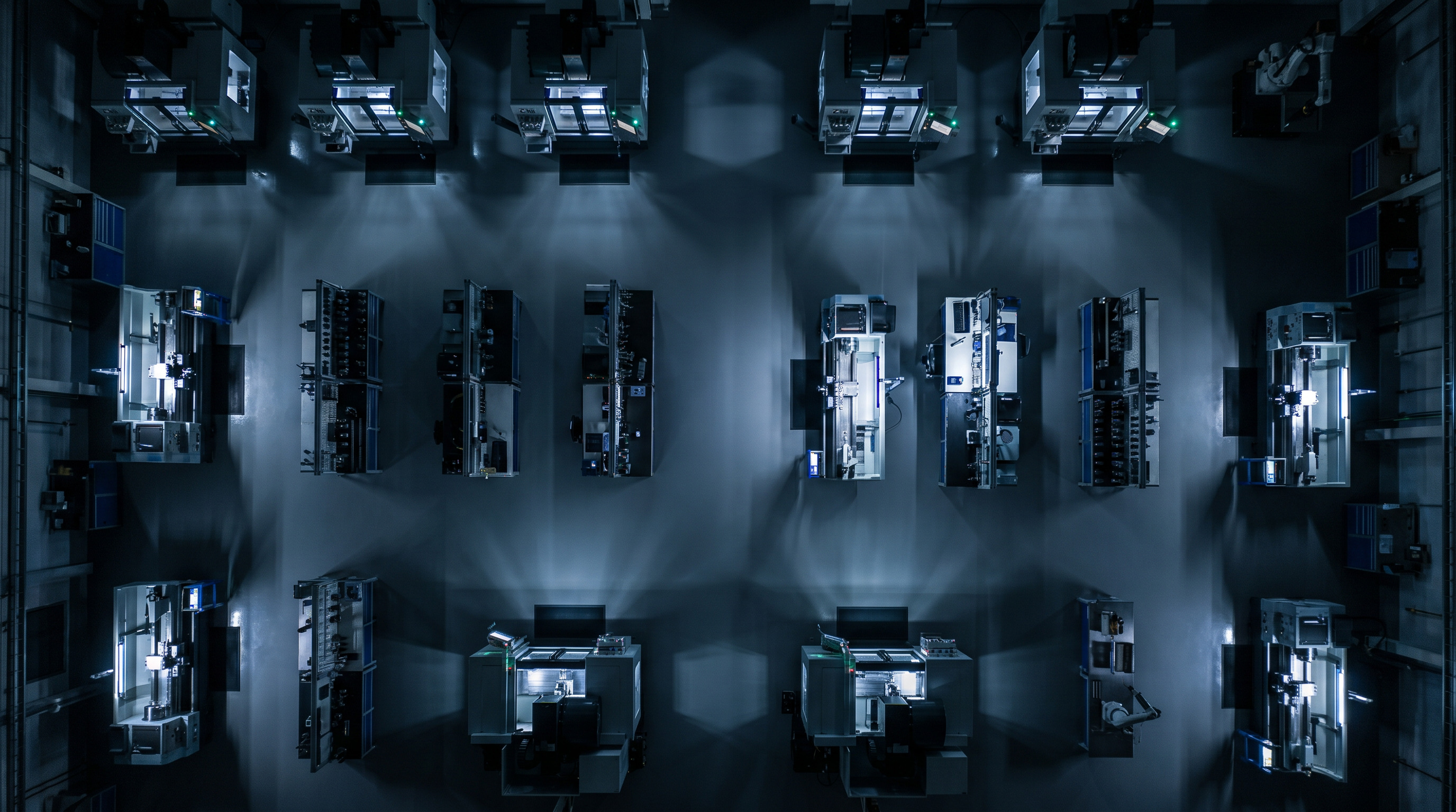 Overhead view of a modern CNC manufacturing floor